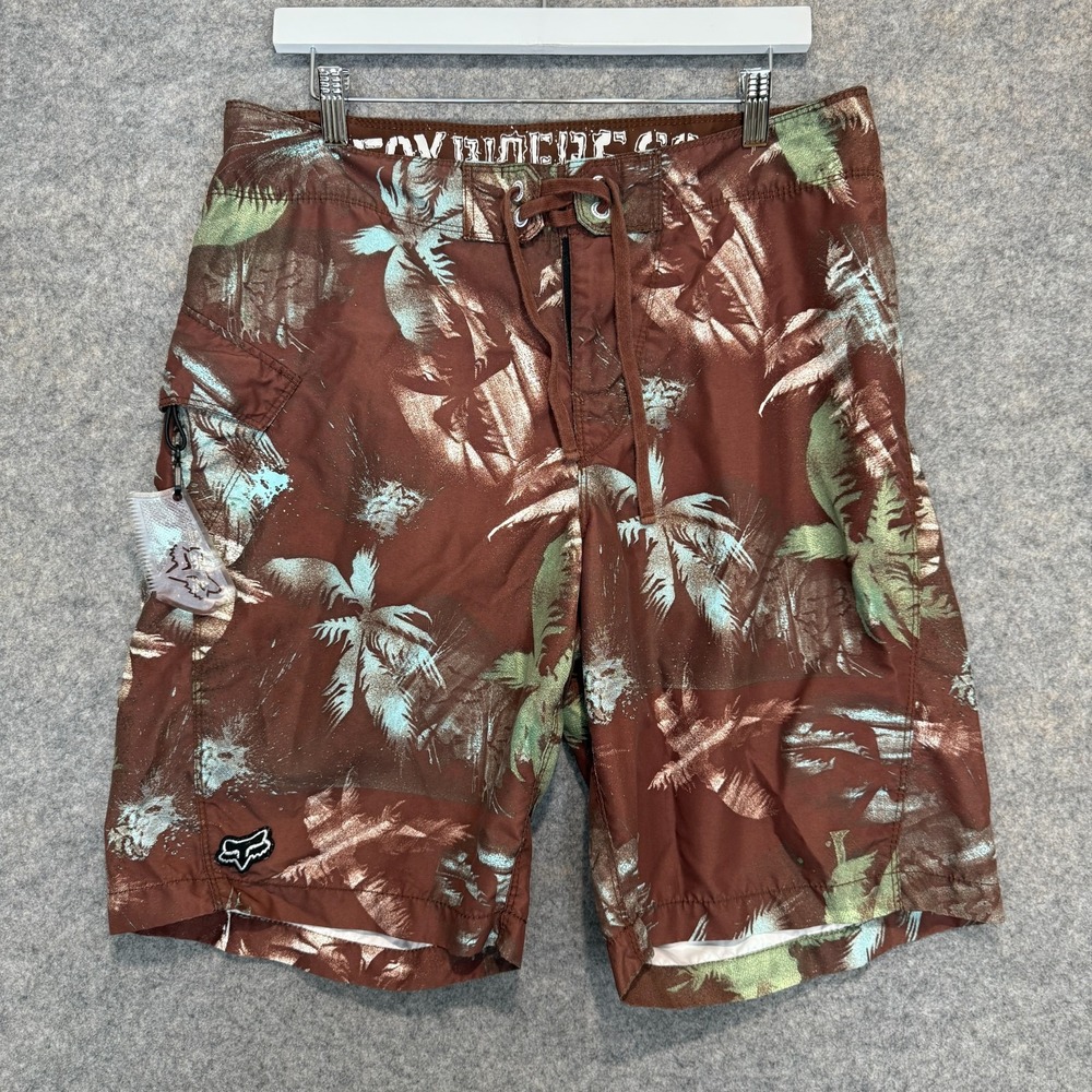 Fox Sports Board Swim Shorts Mens 34 Comb Pocket Floral Unlined Surf‎ Brown